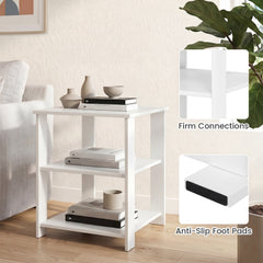 3-Tier Modern Nightstand Square Side Table with Open Storage Shelves Set of 2-White