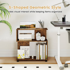 3-Tier Modern S-shaped Bookshelf with Adjustable Feet-Rustic Brown