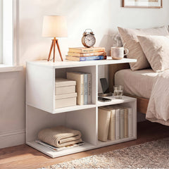 3-Tier Modern S-shaped, End Table, with 4 Storage Cubes-White