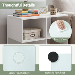 3-Tier Modern S-shaped, End Table, with 4 Storage Cubes-White