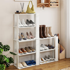 3-Tier Shoe Rack Set of 2 with Stackable Design and Anti-Tipping Device for Closet-White