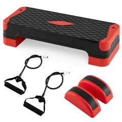 3-in-1 Aerobic Step Platform Set with 2 Stackable Risers and Balance Trainers for Home-Red