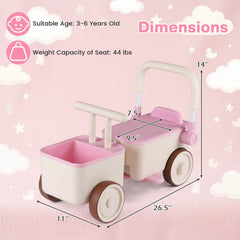 3-in-1 Kids Ride On Push Car with Rope and Storage Basket-Pink