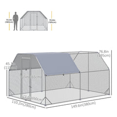 Chicken Run Outdoor, Galvanized Large Metal Chicken Coop Cage, Walk-in Enclosure Poultry Hen Run House Playpen Rabbit Hutch with Flat Roof, Cover, 9.2'x6.2'x6.5', Silver