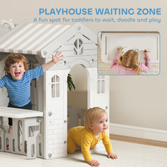 7-in-1 Toddler Slide, Kids Slide Climber Playset with Playhouse and Basketball Hoop for 1-4 Years, Grey