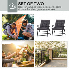 Set of 2 Outdoor Folding Chairs with Adjustable Backrest, Padded Camping Chairs for Outdoor Events, Grey