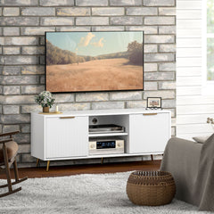 TV Stand with Storage for 55 Inch TV, Modern TV Cabinet with 2 Open Shelves and 2 Cabinets for Living Room, Black