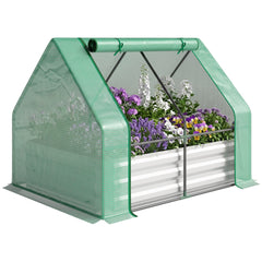 Steel Outdoor Raised Garden Bed with Greenhouse,Cover, Roll Up Door, Dual Use, 50"x37.4"x36.2", Green