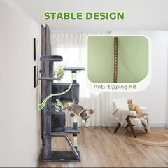 54" Cat Tree, Multi-Level Cat Tower with Scratching Posts, Cat Condos, Bed, Platforms, Ramp, Toy Ball, Beige