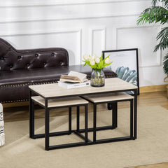 Nesting Coffee Table Set of 3, Modern End Tables with Black Metal Frame for Living Room Home Furniture, Natural