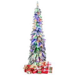 5 FT Pre-Lit Snow Flocked Slim Pencil Christmas Tree with 334 Tips, 150 LEDs and 11 Modes