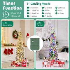 5 FT Pre-Lit Snow Flocked Slim Pencil Christmas Tree with 334 Tips, 150 LEDs and 11 Modes