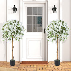 4.5 Feet Artificial Azalea Tree with Cement Pot-White