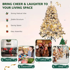 4.5 FT Pre-Lit Snow Flocked Christmas Tree with 295 Hinged Tips and 150 Warm White LEDs