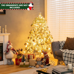 4.5 FT Pre-Lit Snow Flocked Christmas Tree with 295 Hinged Tips and 150 Warm White LEDs