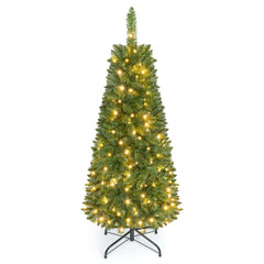 4.5 FT Pre-Lit Hinged Fir Pencil Christmas Tree with 226 Tips and 150 Warm White LEDs
