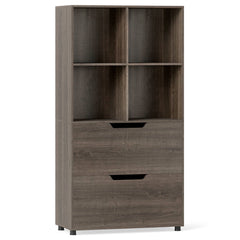 4-Cube Bookcase with 2 Drawers 51 inch 5-Tier Tall Freestanding Bookshelf-Gray