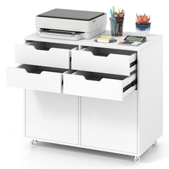 4 Drawer File Cabinet with Wheels for Home Office Organization-White
