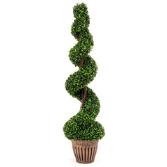 4 Foot Artificial Spiral Boxwood Topiary Tree with Cement Filled Planter