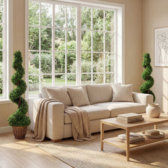 4 Foot Artificial Spiral Boxwood Topiary Tree with Cement Filled Planter