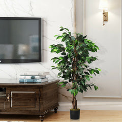 4 Foot Artificial Ficus Tree with Rattan Bound Trunks, 504 Leaf Silk Ficus