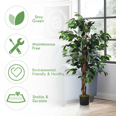 4 Foot Artificial Ficus Tree with Rattan Bound Trunks, 504 Leaf Silk Ficus
