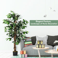 4 Foot Artificial Ficus Tree with Rattan Bound Trunks, 504 Leaf Silk Ficus
