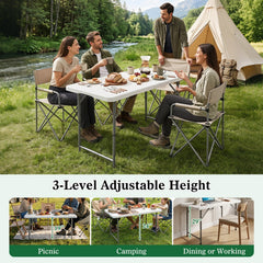 4 Feet Portable Camping Table with HDPE Tabletop and Metal Legs-White
