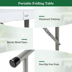 4 Feet Portable Camping Table with HDPE Tabletop and Metal Legs-White