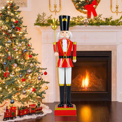 4 FT Christmas Nutcracker with High Hat & Beautiful Scepter-Black & Red