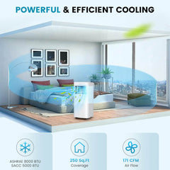 4-in-1 8000 BTU Portable Air Conditioner with Cool, Fan, Dehumidifier and Sleep Mode, White