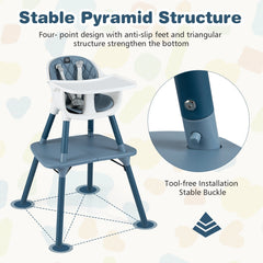 4-in-1 Baby Convertible Toddler Table Chair Set with PU Cushion-Blue