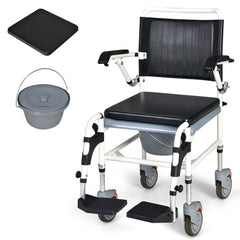 4-in-1 Bedside Commode Wheelchair with Detachable Bucket