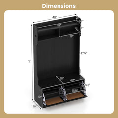 4-In-1 Hall Tree with Coat Rack and Flip Drawers for Entryway Mudroom-Black