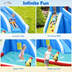 4-in-1 Shark Inflatable Water Park with Climbing Wall and 735W Blower
