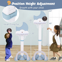 4-In-1 Kids Basketball Hoop with Moon-shaped Electronic Scoreboard and Play Set-Blue