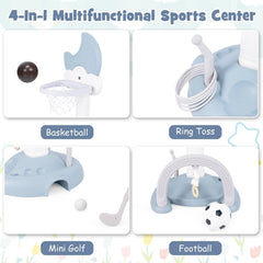 4-In-1 Kids Basketball Hoop with Moon-shaped Electronic Scoreboard and Play Set-Blue