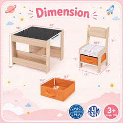 4 in 1 Kids Table and Chairs with Building Blocks and Bookshelves-Natural