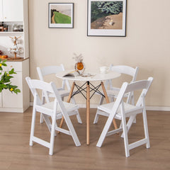 4 Pack White Resin Folding Chairs with Padded Seats for Weddings, Garden Parties and Extra Dining Seats