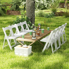 4 Pack White Resin Folding Chairs with Padded Seats for Weddings, Garden Parties and Extra Dining Seats