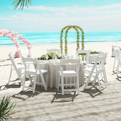 4 Pack White Resin Folding Chairs with Padded Seats for Weddings, Garden Parties and Extra Dining Seats