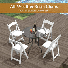 4 Pack White Resin Folding Chairs with Padded Seats for Weddings, Garden Parties and Extra Dining Seats