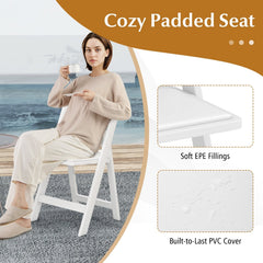 4 Pack White Resin Folding Chairs with Padded Seats for Weddings, Garden Parties and Extra Dining Seats