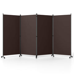 4 Panel Folding Privacy Screen Room Divider with Wheels-Brown