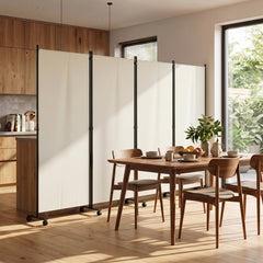 4 Panel Folding Privacy Screen Room Divider with Wheels-White