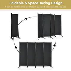 4-Panel Room Divider with Steel Frame-Black