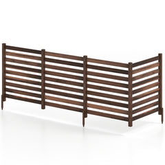 4-Panel Wooden Outdoor Privacy Fence with Ground Stakes-Brown