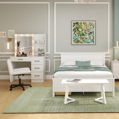 4-Piece Bedroom Furniture Set with Twin Size Bed Frame, Entryway Bench, Vanity Desk and Jewelry Armoire