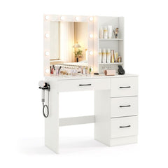 4-Piece Bedroom Furniture Set with Twin Size Bed Frame, Entryway Bench, Vanity Desk and Jewelry Armoire