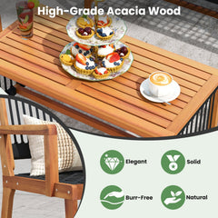 4 Piece Acacia Wood Patio Conversation Set with Black Hand Woven Rope Seats, Loveseat Rated 705 lb, 2 Chairs Rated 360 lb and Table